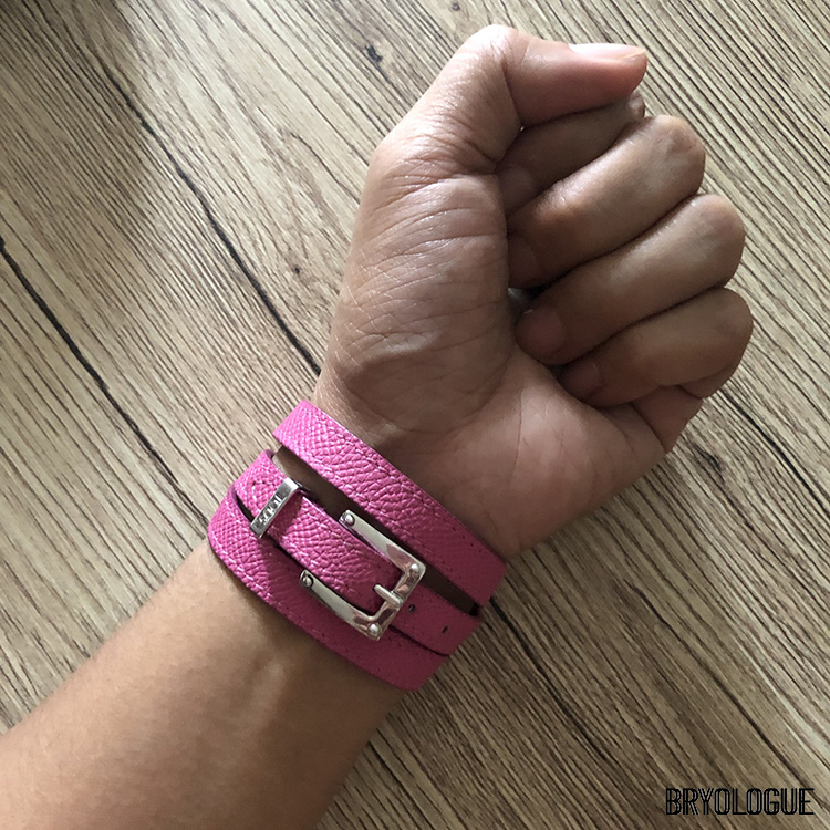 A pink, triple wrap leather bracelet from Tod's