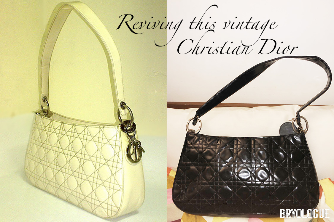 Before and after restoration - Vintage Christian Dior Patent Cannage Lady Dior Shoulder Bag
